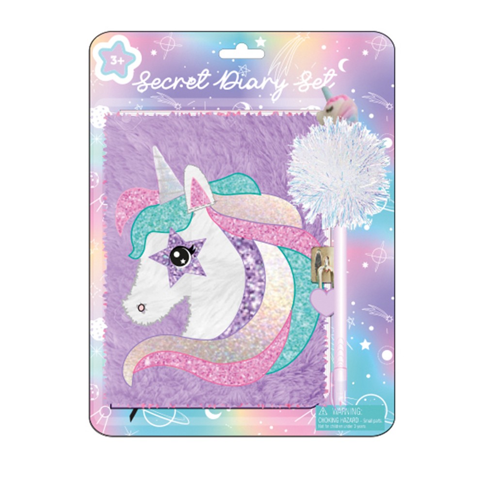 OFFCUP Quaderno Peluche con Unicorno, Diario Segreto, Unicorno Bambina Regalo, Set di Diari per Bambine con 4Pcs Penna Gel Carina e 10Pcs Adesivi Unicorno, Set Cancelleria Scuola per Scrivere Disegni